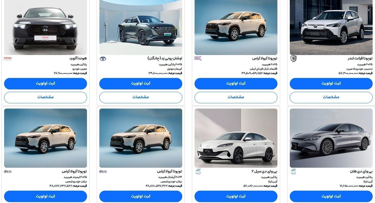 قیمت ۸ خودرو وارداتی+ جدول؛ انواع تویوتا، بی وای دی، هوندا آکورد و چانگان چقدر قیمت خورد؟